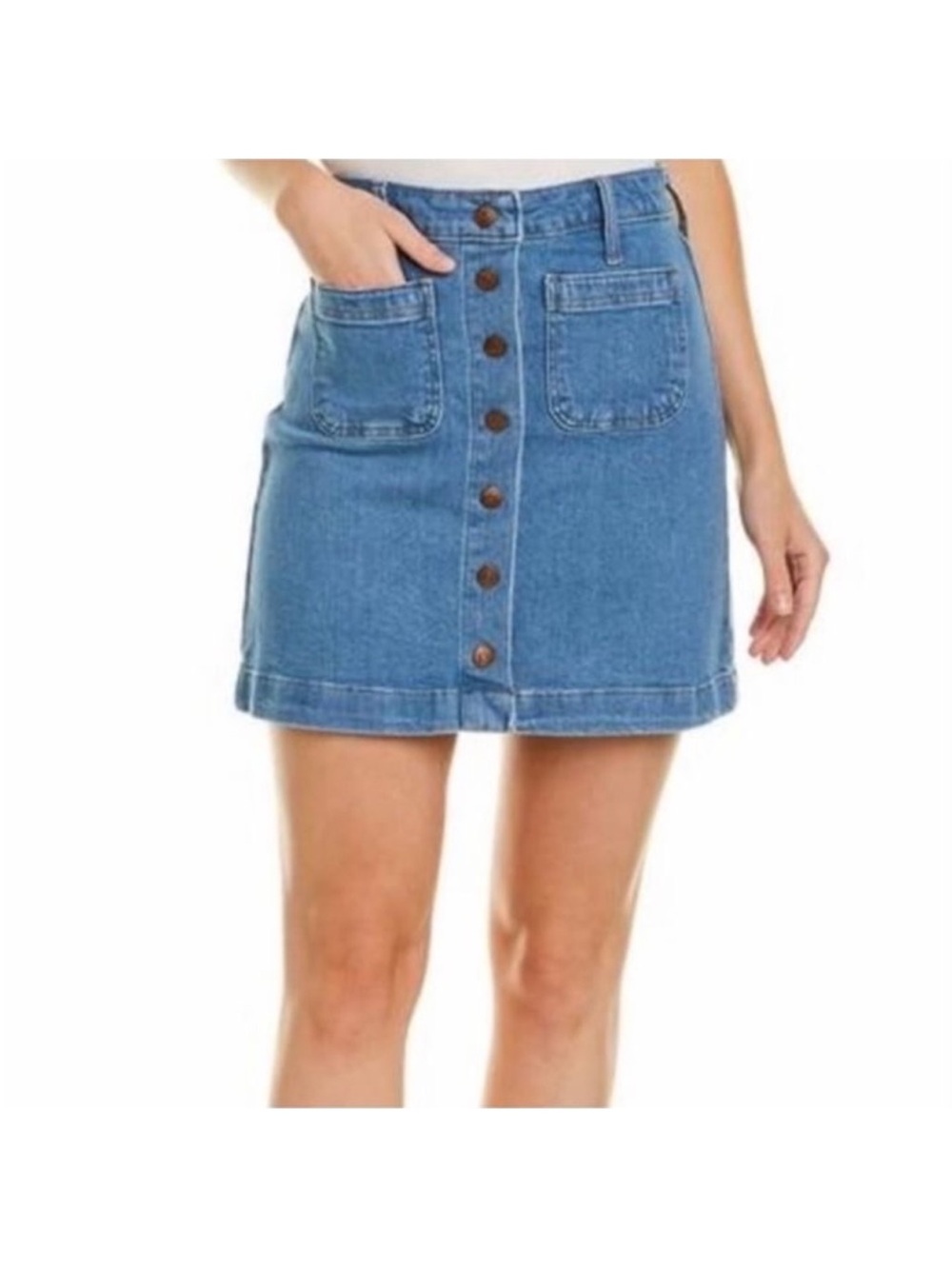 Madewell Button-Front Mini Skirt in Medium Blue Denim